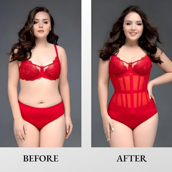 Women's Red Underbust Corset Lace Up Waist Trainer Shapewear Body Shaper - Picture 7 of 7